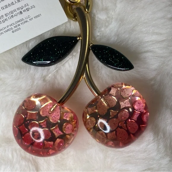 NEW W/TAGS COACH SIGNATURE DOUBLE CHERRY COLLECTIBLE BAG CHARM KEY RING